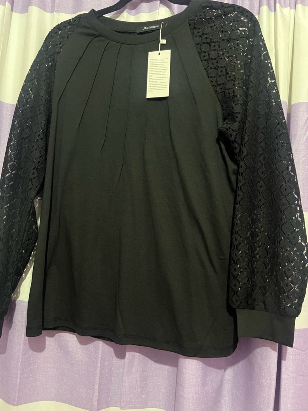 Black Lace-Sleeve Women's Top
